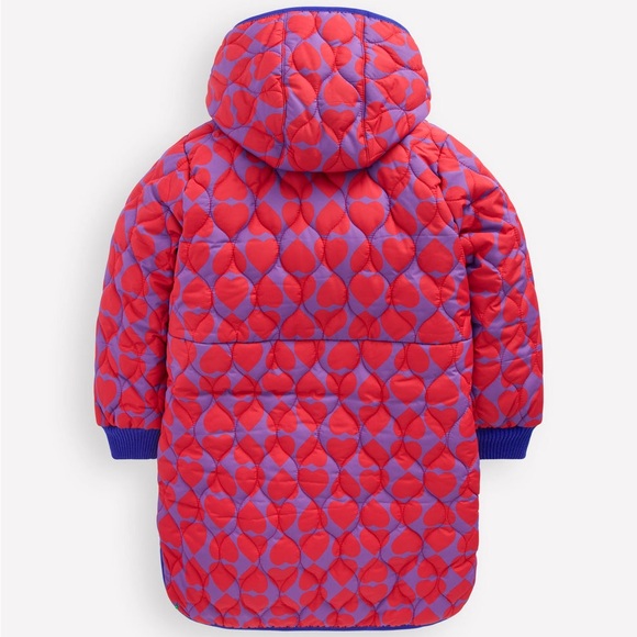 Mini Boden Cosy Longline Coat Purple Heart Print - Picture 2 of 7